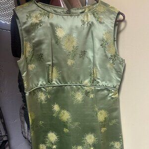 Vintage Inspired Green Satin Shift Dress with Matching Coat